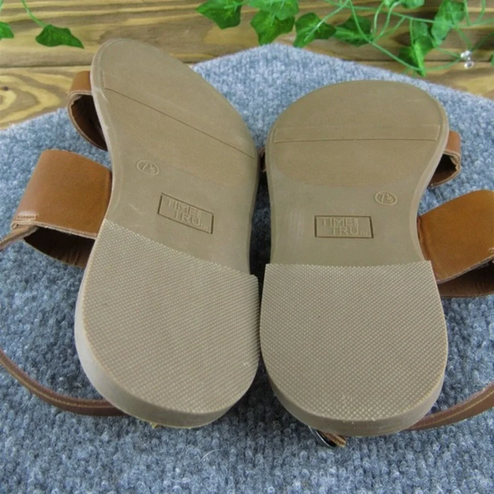 Time And Tru Women Ankle Strap Sandal Shoes‎ Brown Synthetic Size 7.5 Medium